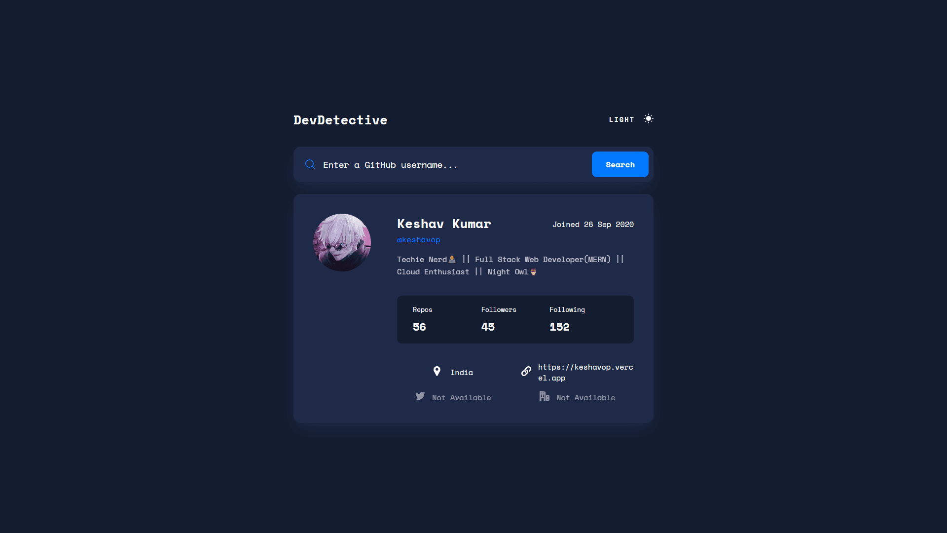 Dev Detective interface